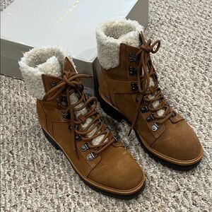 Marc Fisher Brown Lace-Up Shearling Boots